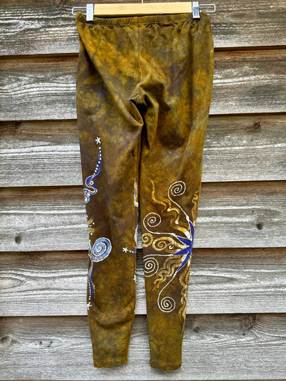 Sun Gold and Deep Purple Sun Batik Leggings - Size Small leggings batikwalla 