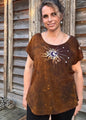 Dark Gold and Purple Moonbeams Handmade Batik Scoop Neck Tshirt Tops batikwalla XL 