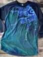 Teal Moonbeams Black Raglan 3/4 Sleeve Batik Top Batikwalla Large 