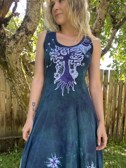 Teal and Purple Tree Loves The Moon Boho Batik Dress Batik Dresses Batikwalla 