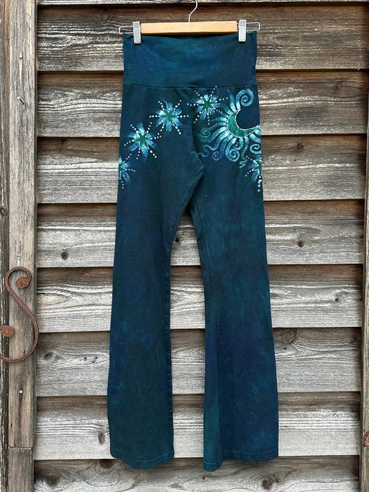 Teal Green Moon and Stars Stretchy Movement Pants - Size MEDIUM Yoga Pants batikwalla Medium 