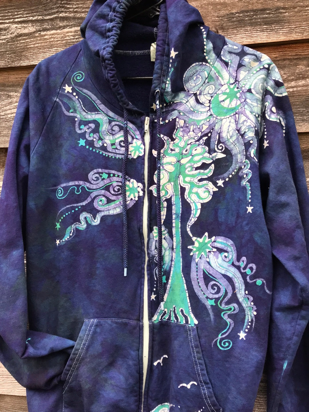 Reserved for Kris, Mystical Mist By The Sea Shore Handmade Batik Hoodie - Size Large hoodie batikwalla 