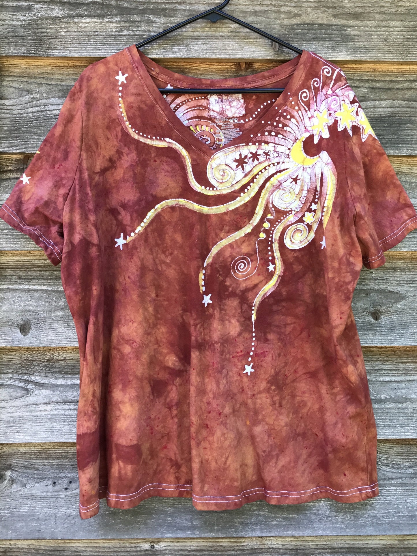 Sweet Orange Sunrise Handmade Batikwalla Summer Vneck Tee - Plus Size - 3X