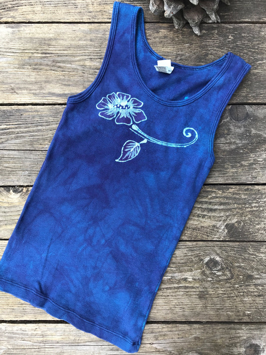 Blue Cosmos Flower Power Batik Tank Top in Small