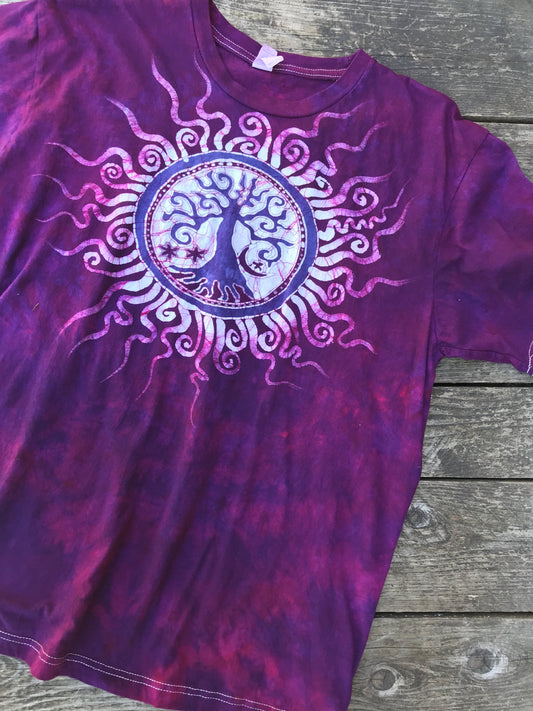 Tree of The Brightest Magenta - Handmade Batik Tshirt - Size Large