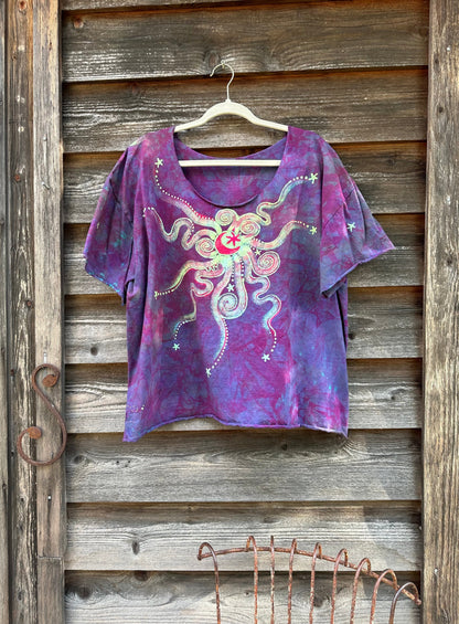 Sunrise Sunset Cotton Cropped Crew Tee - Size XL Shirts & Tops Batikwalla by Victoria 