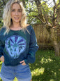Teal and Purple Mushroom Meadow Batik Crop Sweatshirt Tops Batikwalla by Victoria 