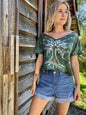 Sage Mint Crop Tee Organic Cotton Handmade Batik, Size Medium/Small Batik Dresses Batikwalla 