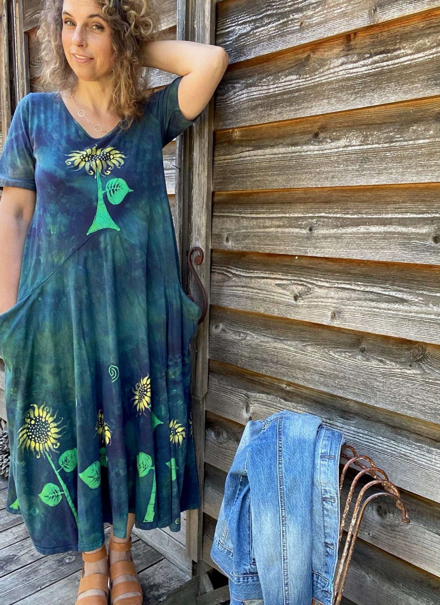 Blue Sunflower Batik Dress With Pockets Batik Dresses Batikwalla 