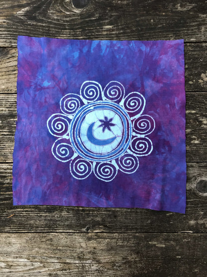 Hand Painted Batik Fabric Square - Moon Marble in Teal and Purple