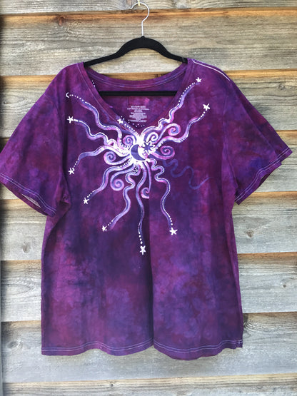 Magenta Moonbeams Handmade Batik Summer Vneck Tee - Plus Size - 4X