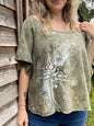 Desert Tree Sage Moon Organic Cotton Terry Handmade Batik Top - S/M (Oversized) Batik Dresses Batikwalla 