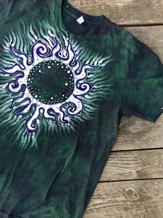 Solar Eclipse in Teal and Purple Handmade Batikwalla Tshirt