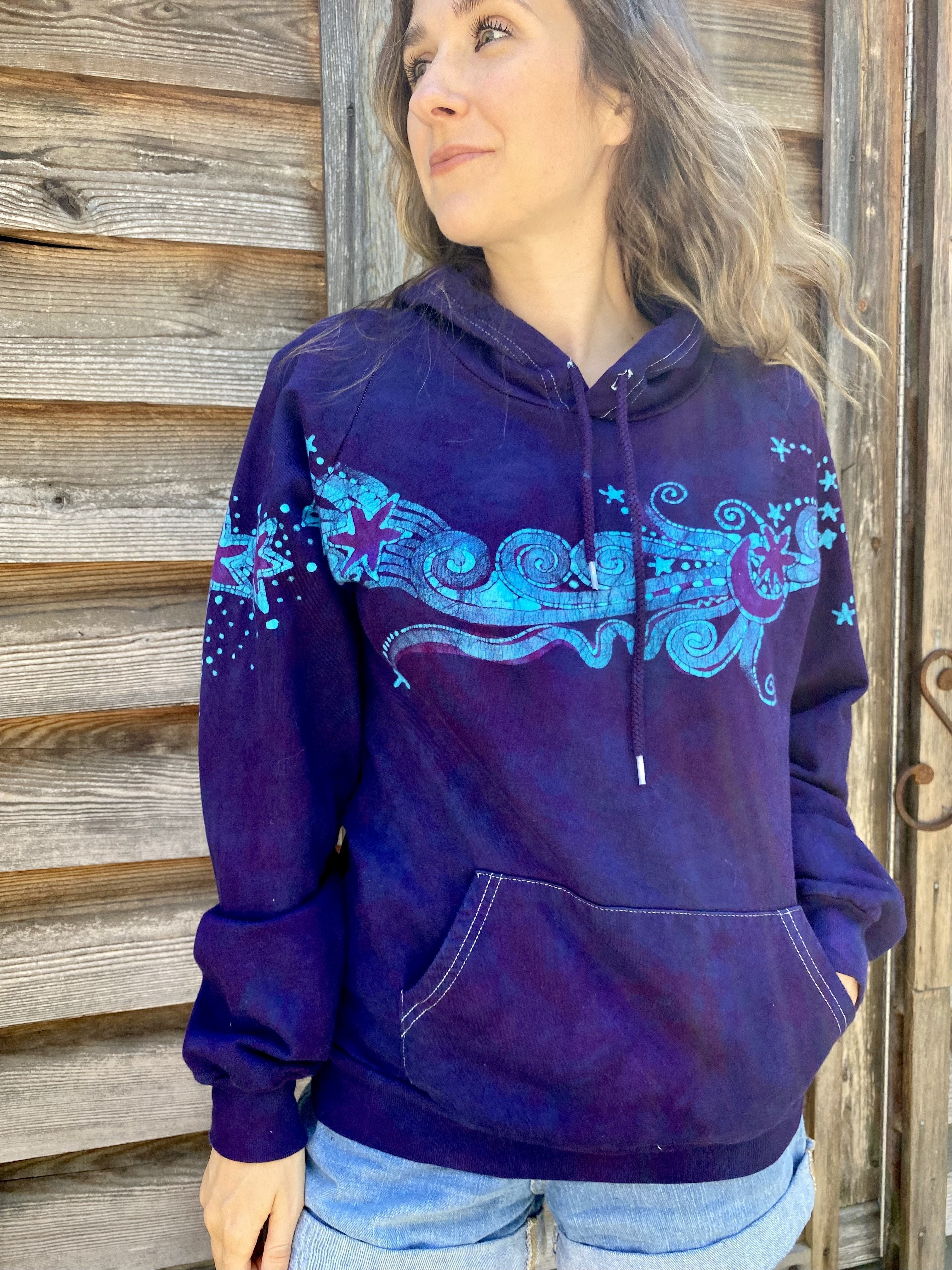 Fair Isle Galaxy Pullover Batik Hoodie Organic Cotton Size Medium Batikwalla by Victoria