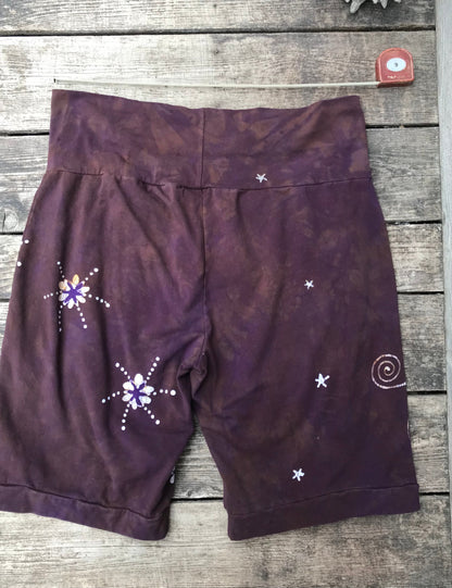 Earth Moon and Stars Batik Biker Shorts - Purple Highlights 2X Batikwalla by Victoria 