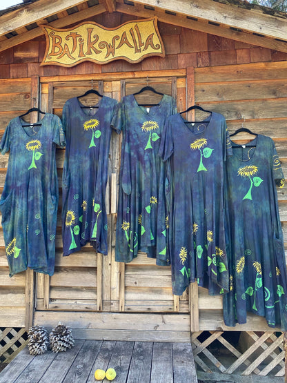 Blue Sunflower Batik Dress With Pockets Batik Dresses Batikwalla 