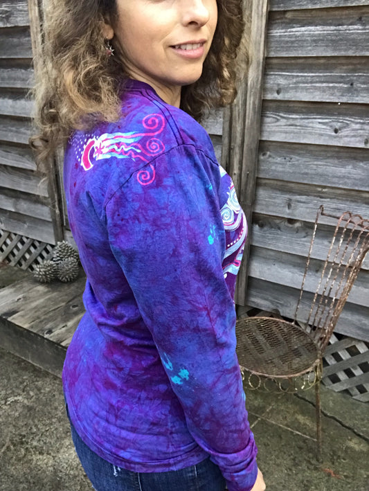 Soft Blue Sky And Sun Long Sleeve Batik Tshirt - Size Medium