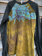 Turquoise Aura Tree Black Raglan Long Sleeve Batik Top by Batikwalla Batikwalla Medium 