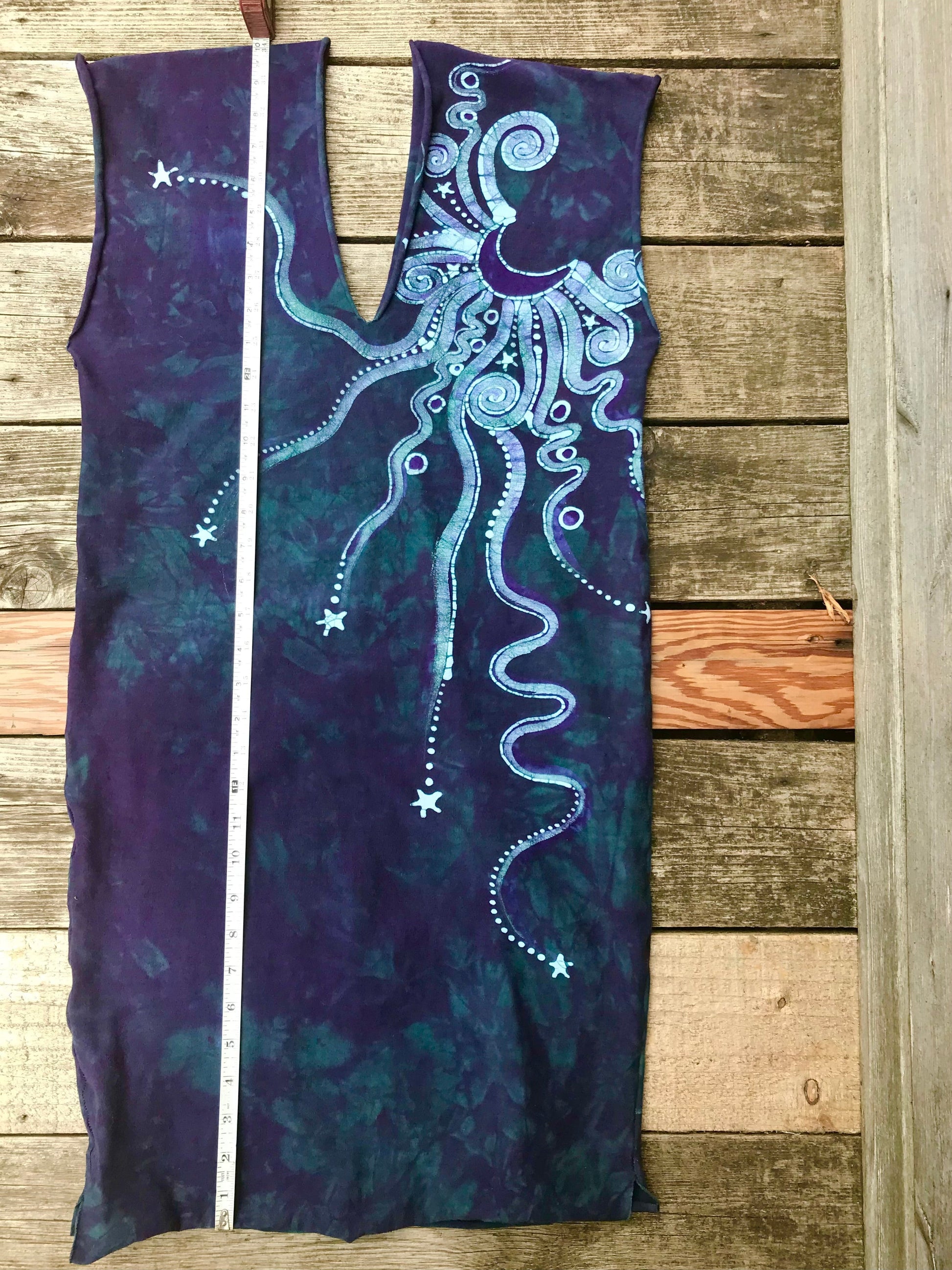 Teal Stars and Purple Moon Stretchy Hemp Tube Dress Batik Dresses Batikwalla 