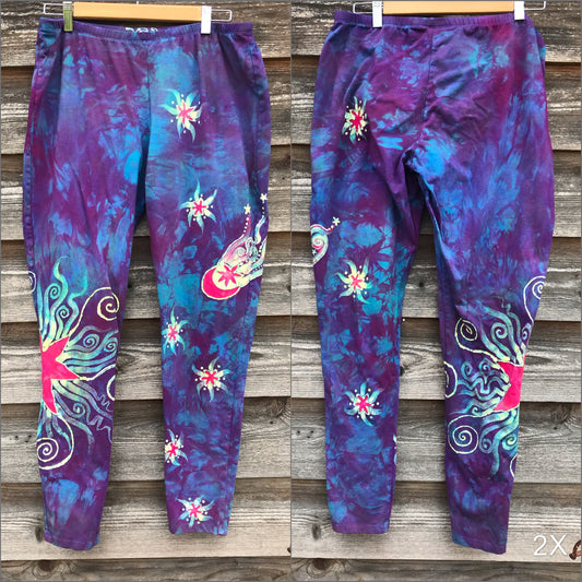 Sunrise Moon and Stars Batik Yoga Leggings - New Version leggings batikwalla 2X 