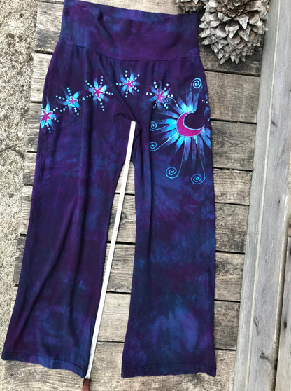 Check Measurements - Midnight Purple and Turquoise Yoga Lounge Pants Size Large Shorter batikwalla 