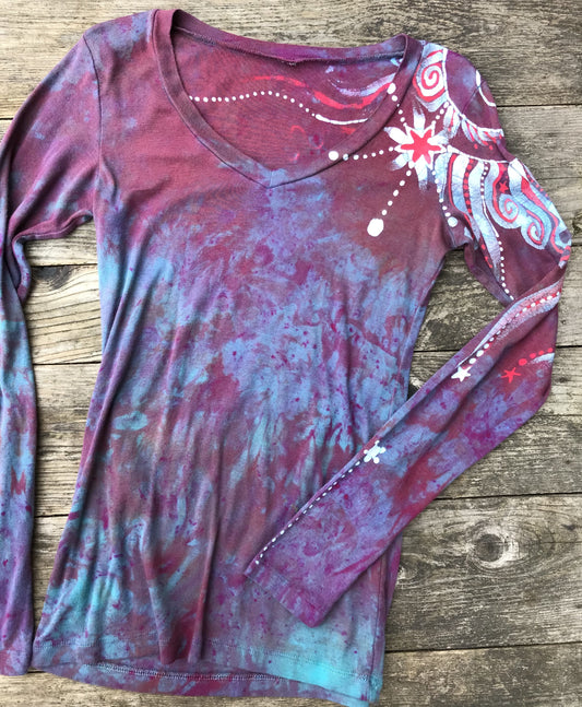 Running River Circle Of Life Handmade Batik Long Sleeve Vneck Tee