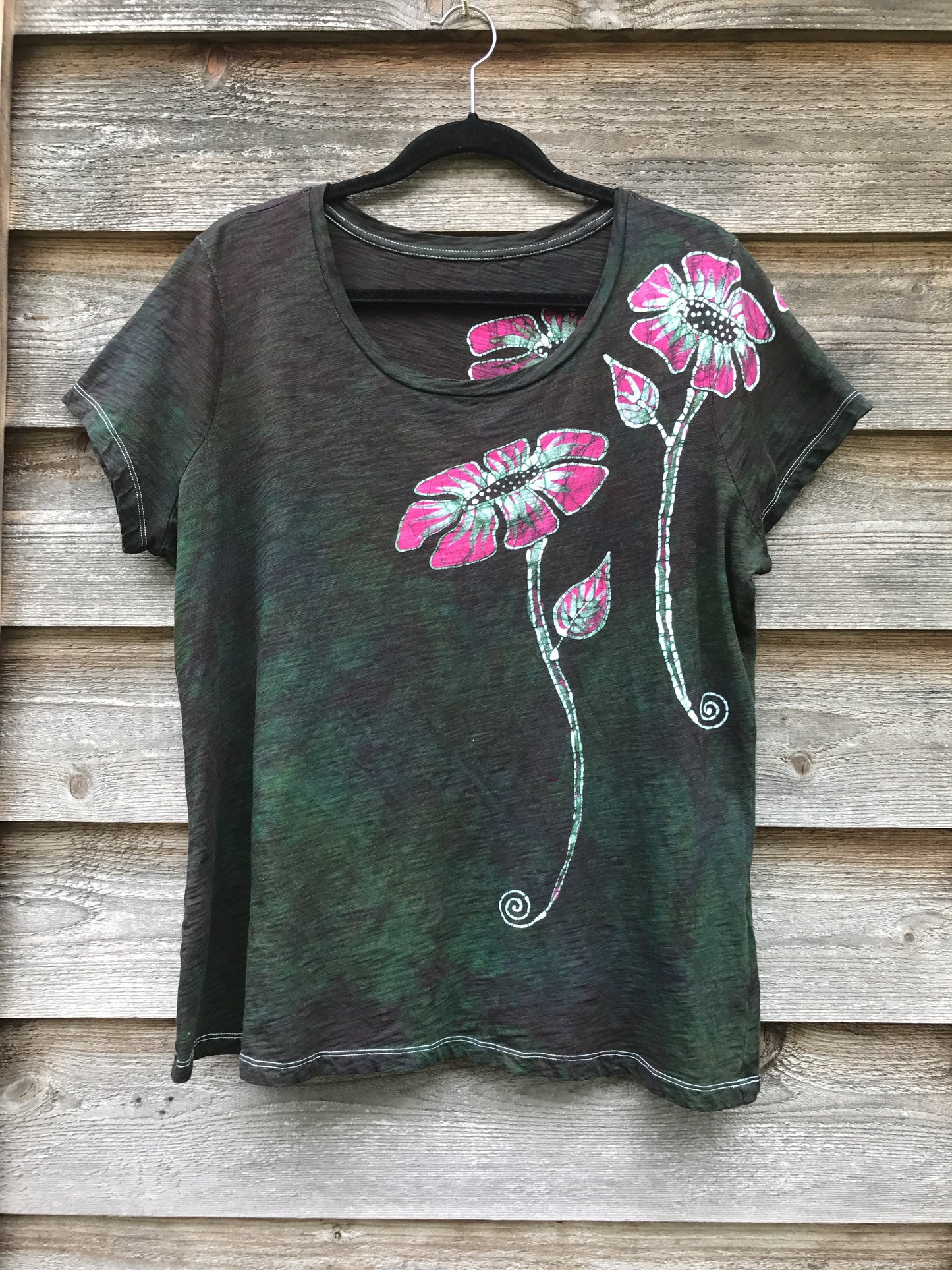 Flower Power in Tourmaline Temptation Handmade Batik Summer Tee