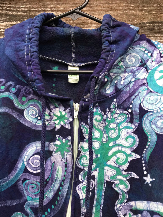 Mystical Mist By The Sea Shore Handmade Batik Zip Hoodie - Size 2X hoodie batikwalla 