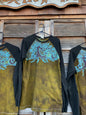 Turquoise Aura Tree Black Raglan Long Sleeve Batik Top by Batikwalla Batikwalla Large 