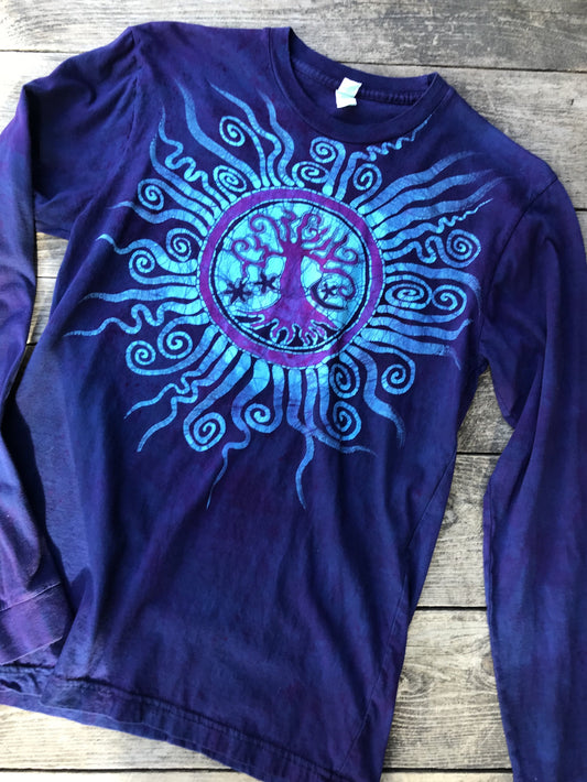 Moonlight Mandala Tree of Life Long Sleeve Organic Cotton Tshirt - Size Medium tshirt batikwalla 