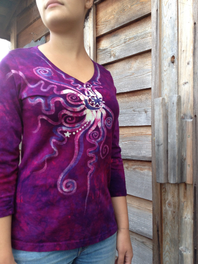 Moonberry Purple Handmade Batik Vneck - Batikwalla 
 - 1