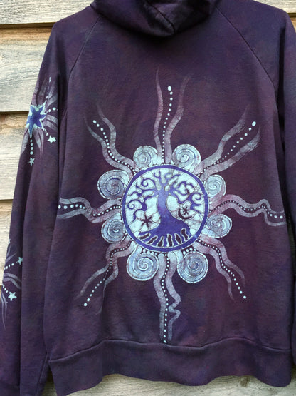 Maroon Moon and Tree of Life Handmade Batik Hoodie - Women's Size 2X - Batikwalla 
 - 6