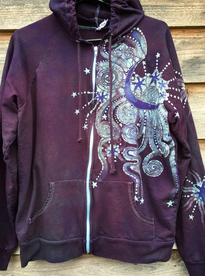 Maroon Moon and Tree of Life Handmade Batik Hoodie - Women's Size 2X - Batikwalla 
 - 5