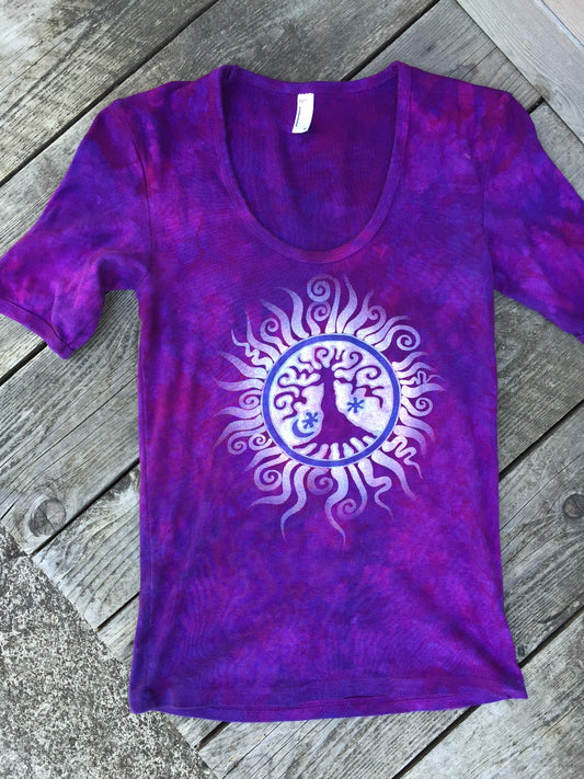 Magenta Blooms Tree of Life Sun Yoga Tee - Batik Print - Batikwalla 
 - 1