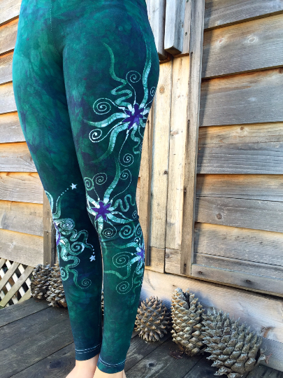 Teal and Purple Sun Star Batik Leggings - Batikwalla 
 - 3