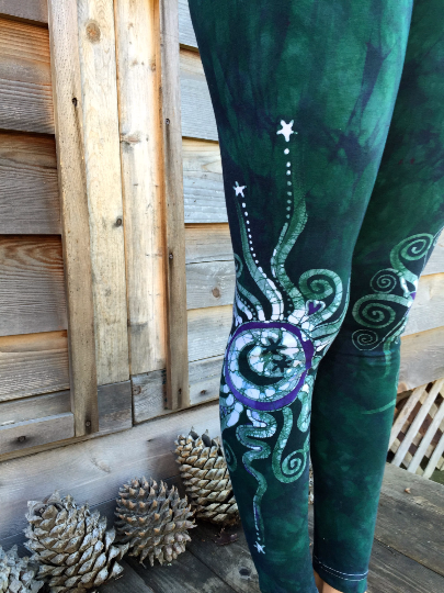 Teal and Purple Sun Star Batik Leggings - Batikwalla 
 - 1